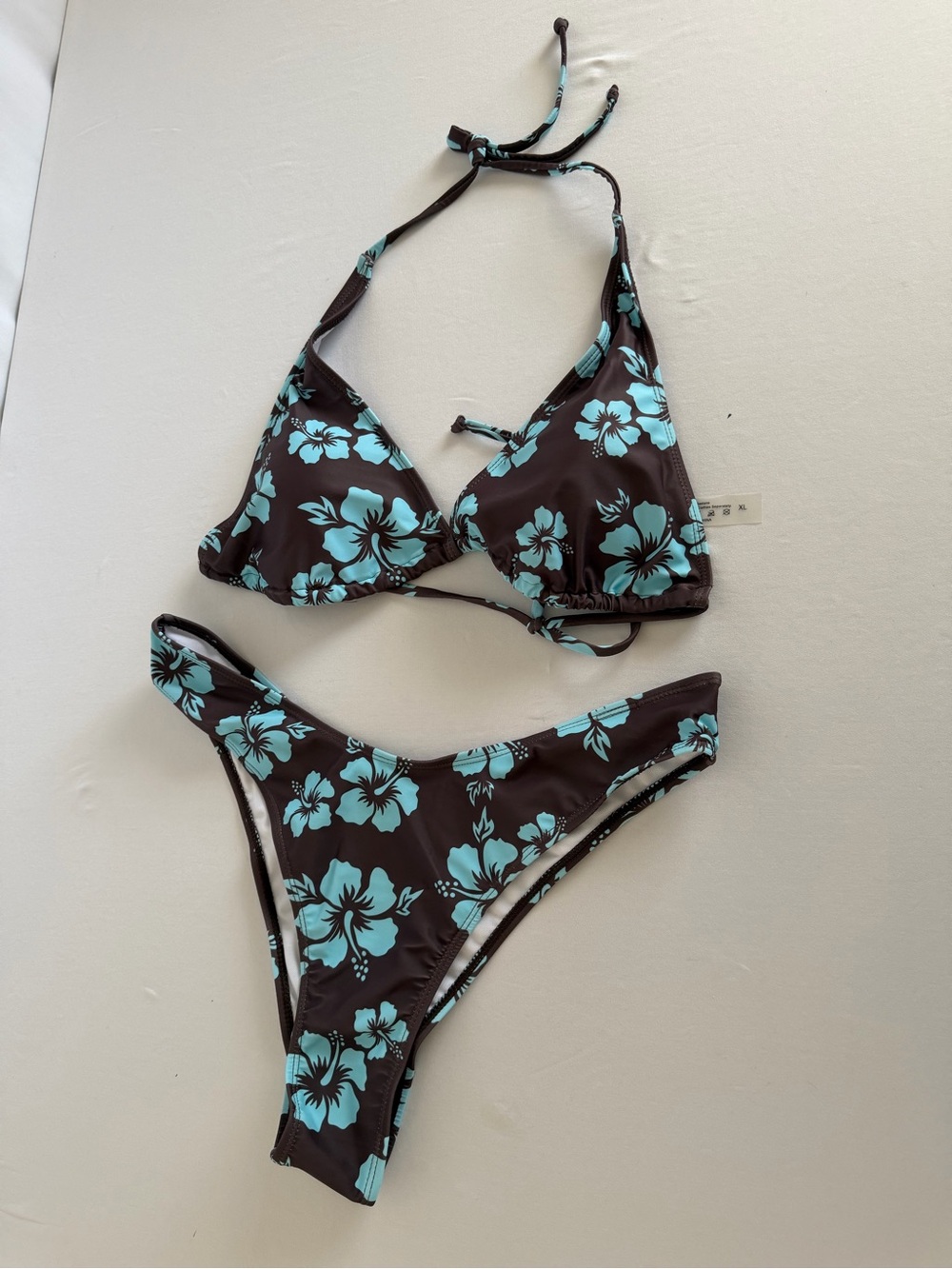 Shein bikini swimsuit 2 piece Size XL Brown Blue Floral Print New